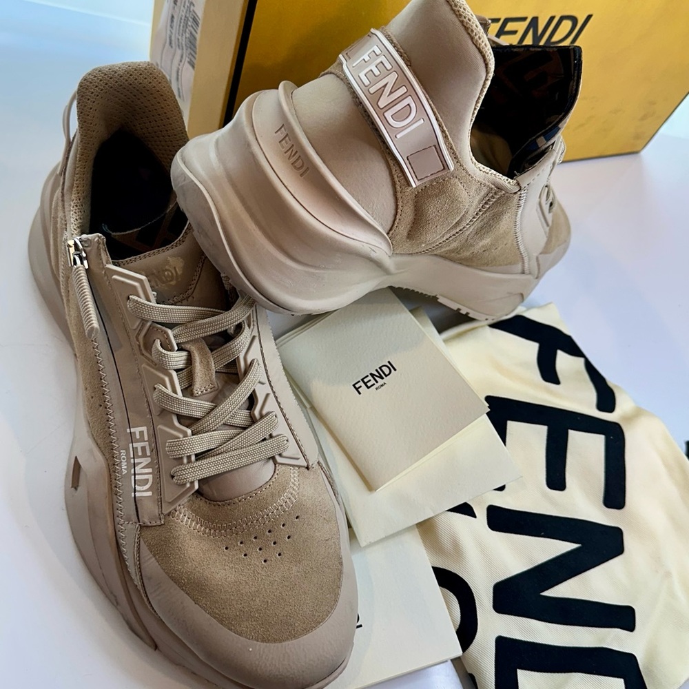 Fendi Women’s Beige Sneakers with Logo Detail size 42